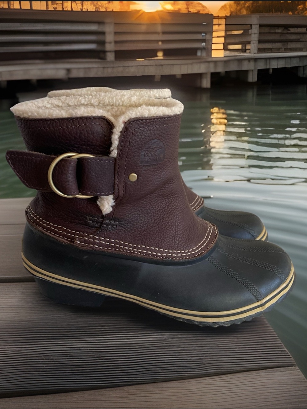 Sorel Fancy Lace II Waterproof Duck Boots Womens 9.5 Sherpa Lined Pull On EUC